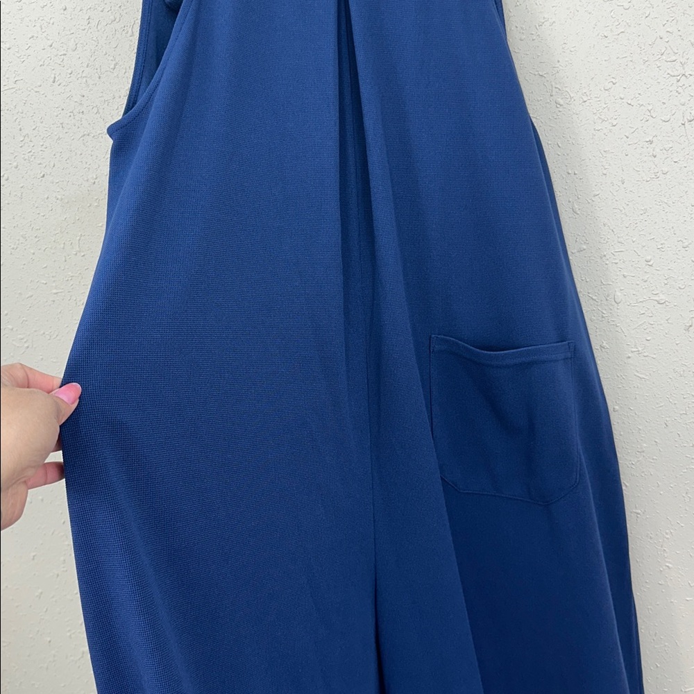 HALARA Waffle Knit Casual Overalls Jumpsuit Wide Leg Adjustable Strap NavyBlue L - Picture 7 of 9